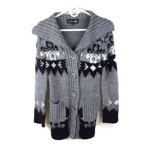 Forever 21 Gray Black White Button Up Cardigan Sweater Womens Size Small Petite
